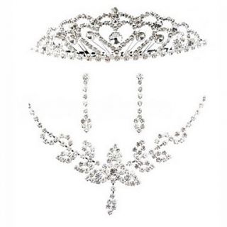 Pure Alloy Silver Plated With Rhinestone Wedding Bridal Jewelry Set(Including Necklace,Tiara and Earrings)