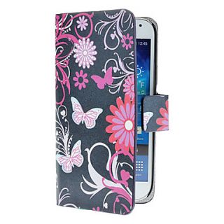 Blue Butterflies Pattern PU Leather Case with Magnetic Snap and Card Slot for Samsung Galaxy S4 mini I9190