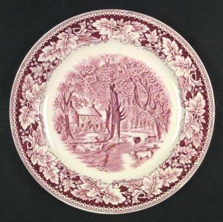 Homer Laughlin  Currier & Ives Red Dinner Plate, Fine China Dinnerware   Red, Le