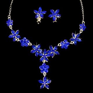 Beautiful Alloy Silver Plated With Rhinestone Flowers Necklace Earrings Jewelry Set(More Colors)