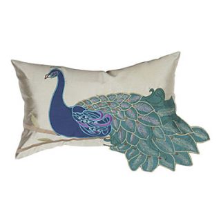 Peacock with Green Tail Animal Polyester Decorative Pillow Cover