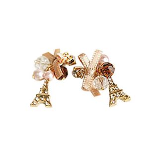 Korean bow diamond pearl Eiffel Tower earrings earrings E514