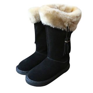 Womens Winter Zipper Tassel Mid Calf Boots With Fur
