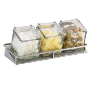 Cal Mil Slanted Rectangular Mixology Condiment Display   Stainless Steel