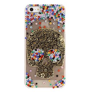 Bronze Cool Skull Pattern with Colorful Diamond Transparent Hard Case with Nail Adhesive for iPhone 5/5S
