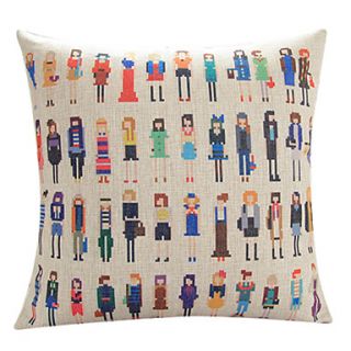 18 Pixel People Pattern Cotton/Linen Decorative Pillow Cover