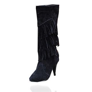 Faux Leather Stiletto Heel Mid Calf Boots With Tassel Casual Shoes(More Colors)