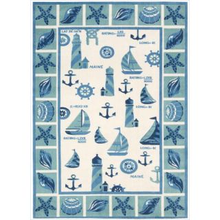 Shoreline Lighthouse And Boat Ivory/ Blue Polyester Rug (5 X 7)