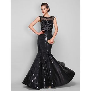 Trumpet/Mermaid Scoop Sweep/Brush Train Sequined And Tulle Evening Dress (889753)
