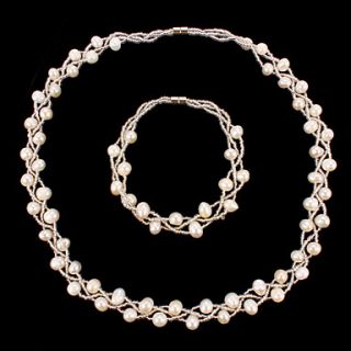 Graceful Natural Pearl Necklace Bracelet Jewelry Set
