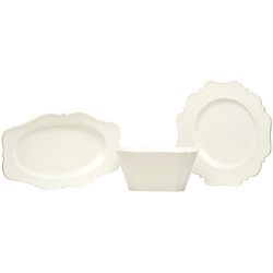 Red Vanilla Pinpoint White 3 piece Hostess Set (Bright whiteMaterials PorcelainCare instructions Dishwasher and microwave safe, oven safe up to 200 degrees FNumber of pieces in set 3Set includesOne (1) 9 inches wide x 4.5 inches high salad bowl with a 