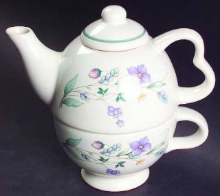 Pfaltzgraff April  Individual Teapot & Lid with Cup, Fine China Dinnerware   Sto
