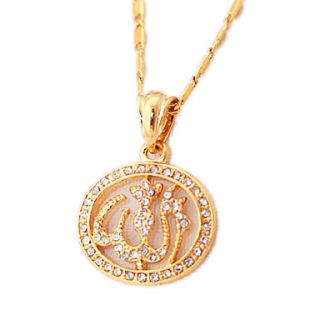 18K Gold Plated Rhinestone Cute Islamic Allah Pendant Charms Choker Necklace Religious Muslim Jewelry