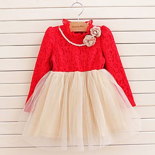 Girls Stand Collar Lace Splicing Dress