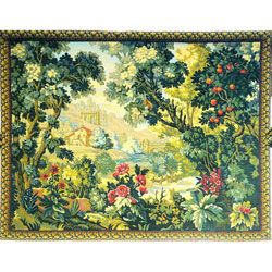 Peaceful Verdure European Tapestry Wall Hanging (Green, multi Pattern FloralLined Lined with heavy weight poly/cotton with rod pocketDimensions 28 inches high x 39 inches wide  )