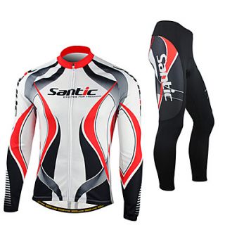 SANTIC Mens Red and White Fleece Long Sleeve Thermal Cycling Suit