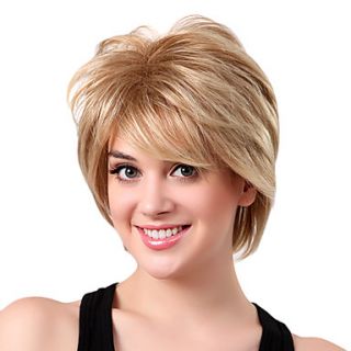 Capless Short High Quality Synthetic Golden Blonde Curly Hair Wigs Side Bang