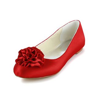 Satin Flat Heel Ballerina Flats with Satin Flower Wedding Shoes(More Colors)