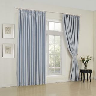 (One Pair Double Pleated Top) Classic Solid Sky Blue Room Darkening Curtain