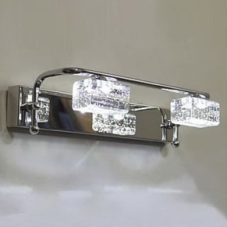 LED Crystal Bulb Included Bathroom Wall Lamp, 2 Light, Modern Metal Chrome
