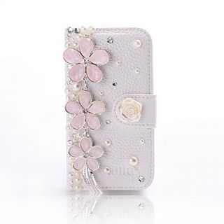 New Luxury Cherry Tassel Peral Rhinestone Leather Case with Stand for iPhone 4/4S