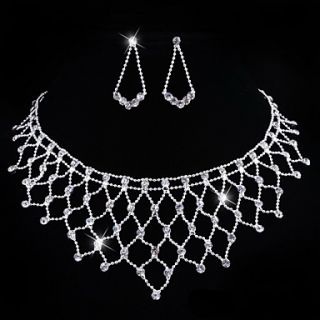 Elegant Alloy with Rhinestone Fishing Net Design Necklace,Earrings Jewelry Set(More Colors)