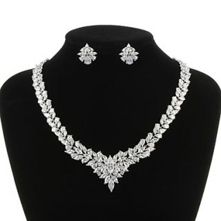 Luxurious Copper Platinum Plated With Cubic Zirconia Necklace Earrings Jewelry Set