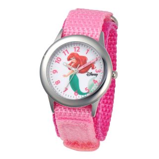 Disney Ariel Time Teacher Kids Stainless Steel Pink Strap Watch, Girls