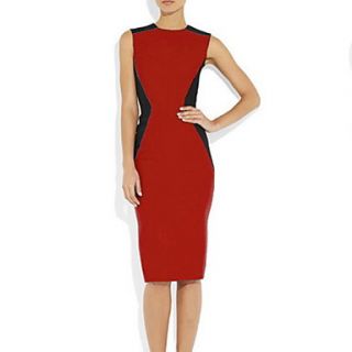 SZ Womens Splicing Red Zipper Behind Dress