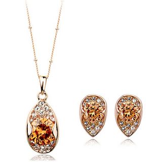 Classic Alloy 18K Gold Plated With Cubic Zirconia Stone Earrings and Necklace Jewelry Set
