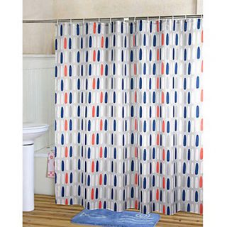 Shower Curtain Orange Blue Print Thick Fabric Water resistant W71 x L71