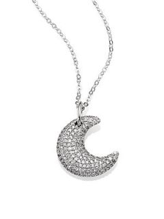 Adriana Orsini Pave Crescent Moon Sterling Silver Necklace   Silver
