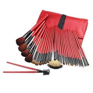 Pro High Quality 30 PCs Natural Goat Hair Bright Red Makeup Brush Set with PU Pouch
