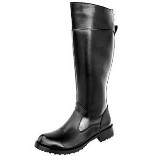 Mens Leather Flat Heel Knee High Riding Boots With Zipper