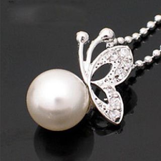 MISS U Womens White Pearl Bowknot Necklace