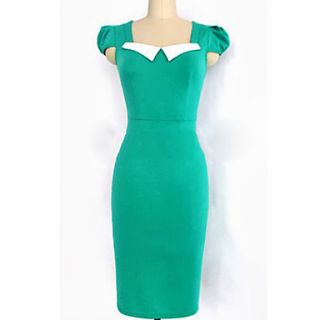 SZ Womens Green Bubble Sleeve Lapel Neck Dress