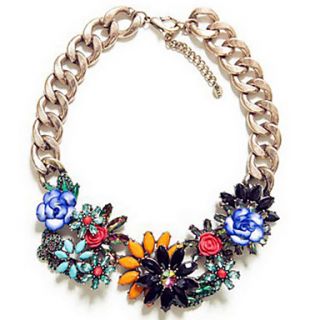 Fashion Diamante Chain Flowers Pendant