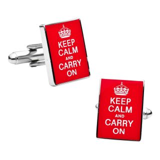 Keep Calm and Carry On Cufflinks, Red/Silver, Mens