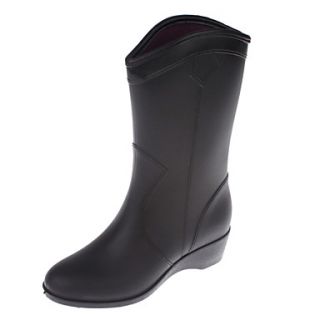 Rubber Womens Wedge Heel Rain Boot Mid Calf Boots