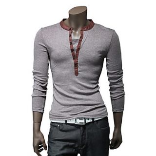 Langdeng Casual Fashion Layered Long Sleeve Slim T Shirt(Dark Gray)