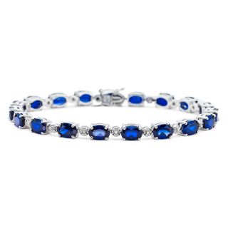 Lab Created Blue Sapphire & Diamond Accent Tennis Bracelet, Womens