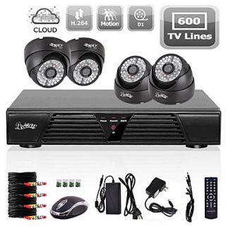 Liview 4CH Full D1 DVR Motion Detection CCTV Home Security Kit 600TVL Night Vision Dome Camera