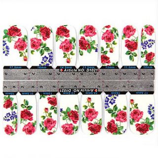 1x14PCS 1 Pattern Fashion Red Rose Pattern Full cover Nail Stickers