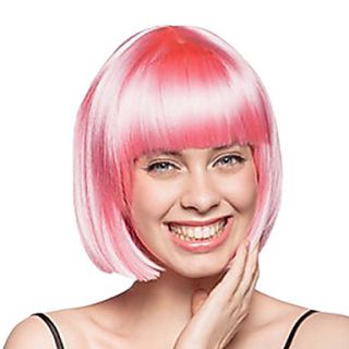 Fancy Ball Capless Synthetic Party Wig Capless Short Pink Straight Bob Wig Full Bang