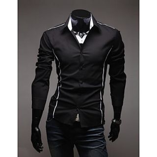 Langdeng Casual Slim Long Sleeve Shirt(Black)