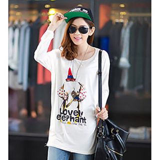 Uplook Womens Casual Round Neck White Cartoon Pattern Loose Fit Batwing Long Sleeve T Shirt 312#