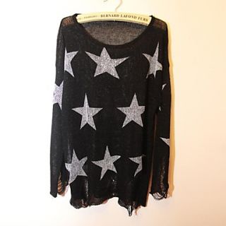 Womens Jumper Cool Torn Hole Knitwear Polychaete Blended Stars Sweater Apricot