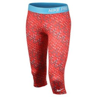 Nike Pro Fitted Graphic Girls Capris   Laser Crimson