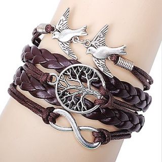 Shining Infinity Style Love Birds Life Tree Handmade Leather Bracelet (Screen Color)