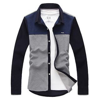 YiRANCP Mens Korean Style Check Pattern Splicing Fitted Long Sleeve Shirt(Gray)